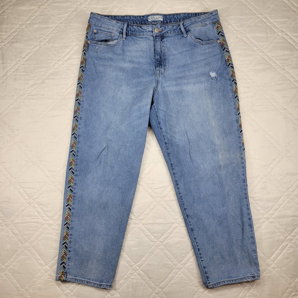 Knox Rose Light Blue Skinny Jeans with Multicolor Chevron Side Trim